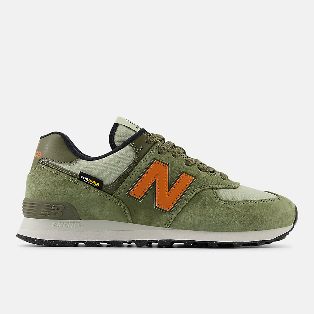 New Balance 574 Shoes Dark Olivine with Infield Clay and Black